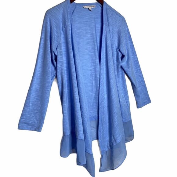 Adrienne Vittadini Blue Open Front Long Waterfall Lightweight Cardigan Small - Picture 3 of 9